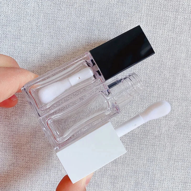 LZ Pack Stock Newest 8ml Square White Black Lip Oil Containers Luxury Custom Logo Big Bip Gloss Tubes With Big Wand