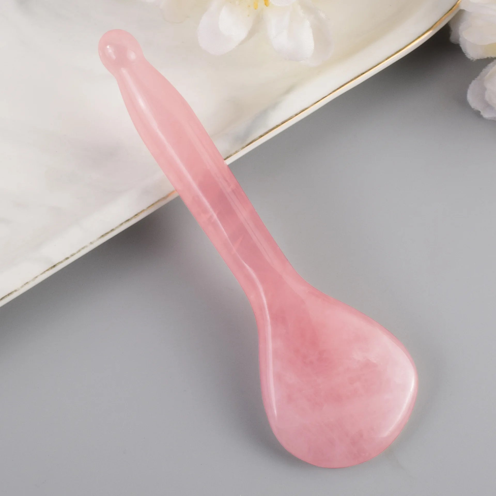 HZ Natural New Pat Guasha Spoon Pink Facial Gua Sha Box Rose Quartz Gua Sha Pouch Guasha Spoon