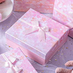 Luxury Cardboard Pink Cherry Blossoms Recycled Materials Telescope Gift Box with Customizable Design for Socks and Shoes