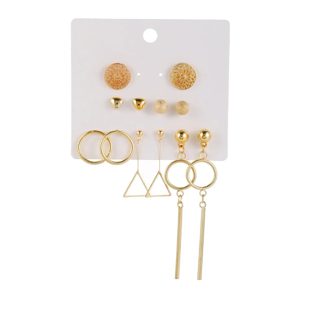 6 Pcs/set Gold Plated Earrings Set Elegant Geometric Stud Earrings for Women