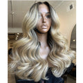 250% Thick Blonde Ombre Invisible Knots Glueless Virgin European Cuticle Aligned Human Hair 5*5 Lace Closure Wigs With Dark Root MegaBDM