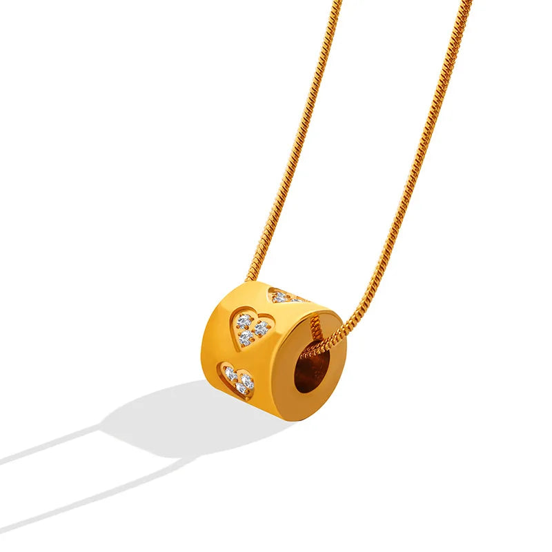 Classic Stainless Steel 18k Gold Plated Chain Jewelry Girl Hollow Cylindrical Cubic Zirconia Necklace