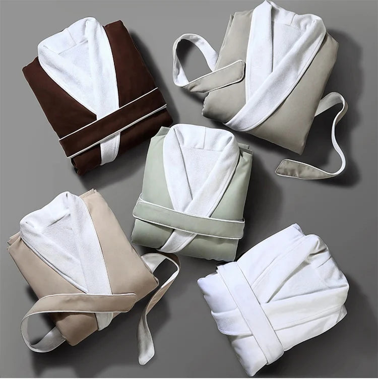 Manufacture Luxury 5 Satr Hotel Dual Layer Robe Polyester/ Cotton Men Women's Bathrobe