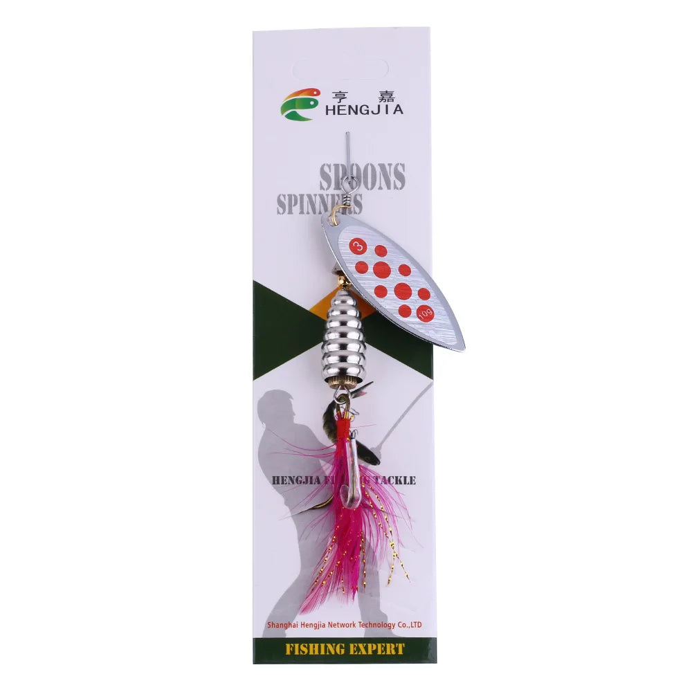 High Quality Red Feather Hook 8CM-13G-6# Fishing Spinner Lure Mental Double Sequins Fishing Bass Bait Lure Spoon