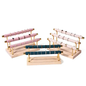 Popular Detachable Fashion 3 Tier Wood Jewelry Rings Display Bar Holder Rack