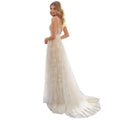 Modern Royal-Style Wedding Dress with V-Neck Off-Shoulder Sleeveless Lace Design Ball Gown Silhouette Decorated with Flowers