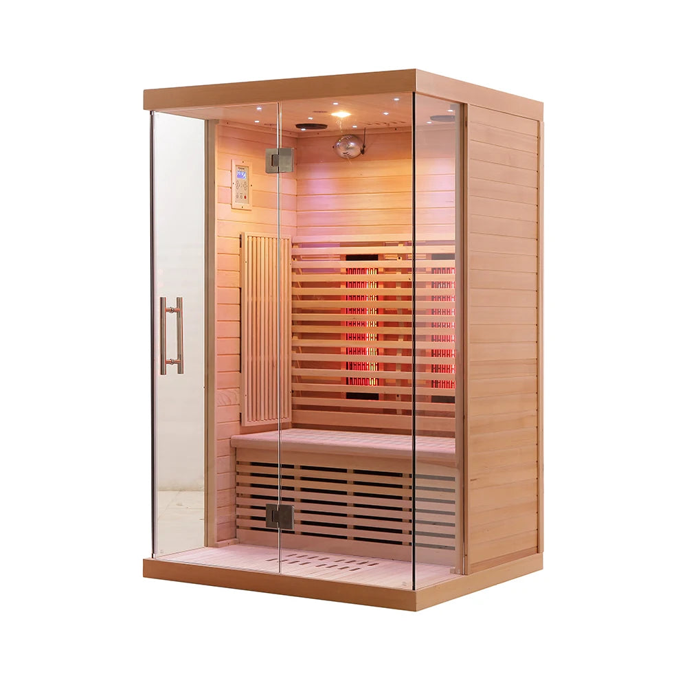Smartmak Luxury Home Small Wooden Sauna Cabin Low EMF 2 Person Indoor Infrared Sauna