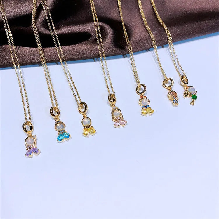 SP Cute Girl Style Princess Cartoon Pendants High Quality CZ Zircon Princess Charm Necklace