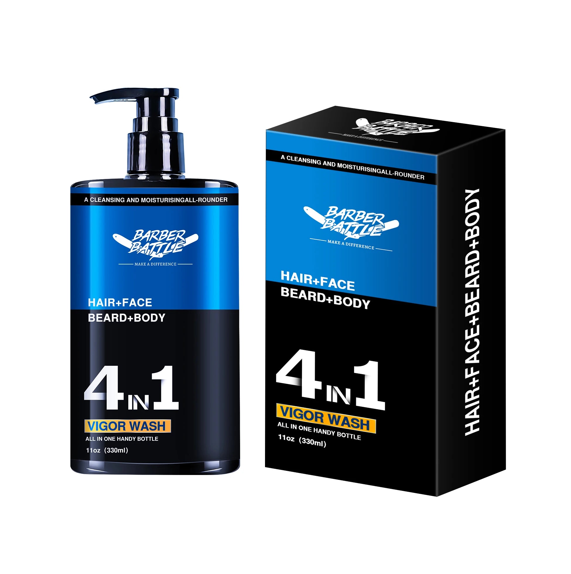 20Years Factory Jojoba Oil Men's Exfoliating Lightening Natural Shower Gels 4IN1 Vigor Wash for Face Beard Body and Hair
