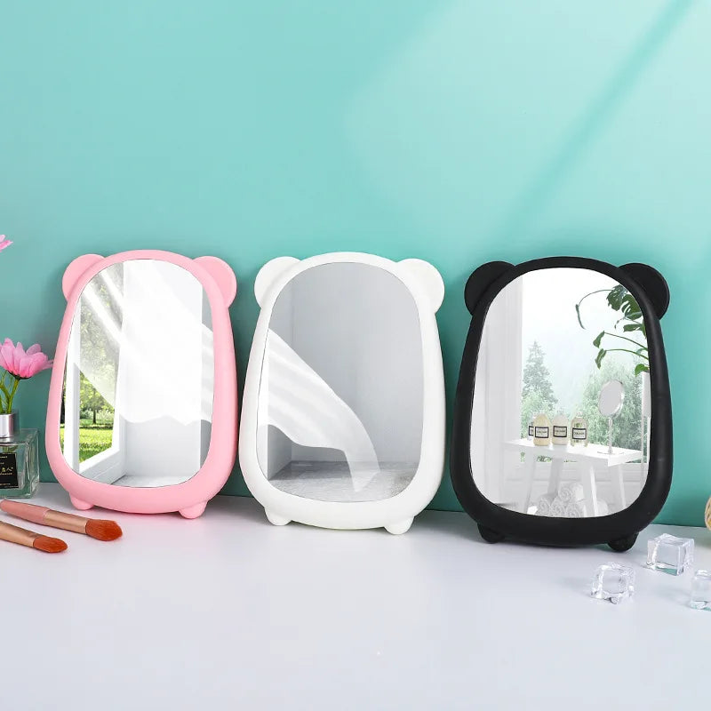 Zonyin Cute Bear Shaped Plastic Tabletop Vanity Makeup Mirror Portable Foldable Adjustable Travel Cosmetic Mirror for Desktop