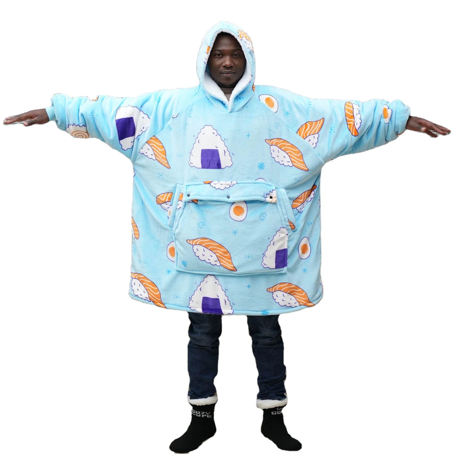 Customized Super Cozy Wearable Cat Cartoon Pajamas Spring Thick Hoodie Blanket