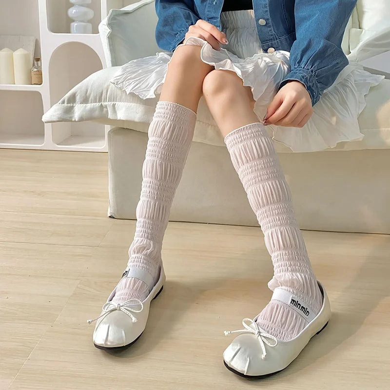 Wholesale Summer Thin Bubble Socks Ladies Fashion Slouch Stacked Knee High Crew Socks for Women