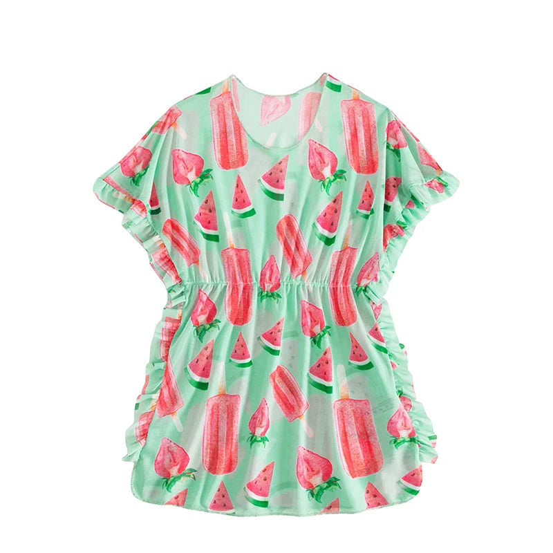 Summer New Design Children's Watermelon Print Swimsuit Cover up for Kids Children Swimwear Little Girls Beachwear Dress