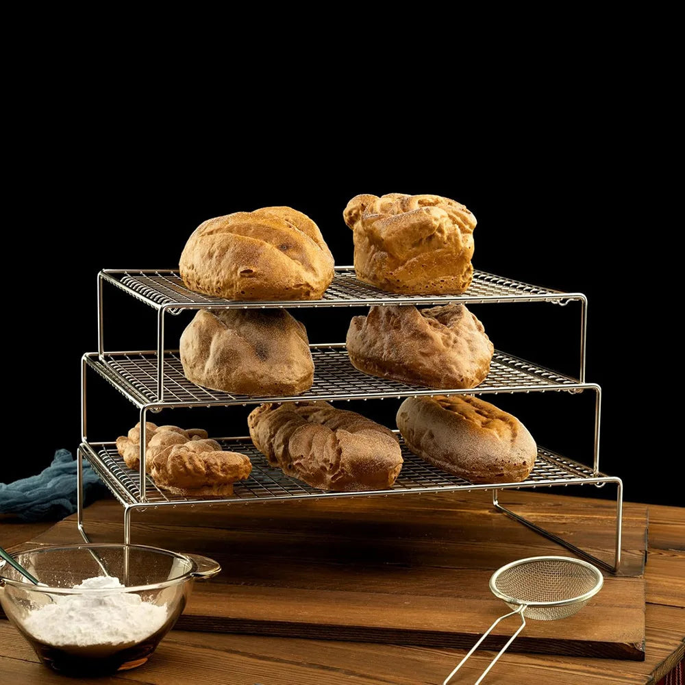 3-Layer Stainless Steel Non-Folding Standing Type Sustainable Modern Kitchen Cooling Rack Multifunction Design for Bakery Bread