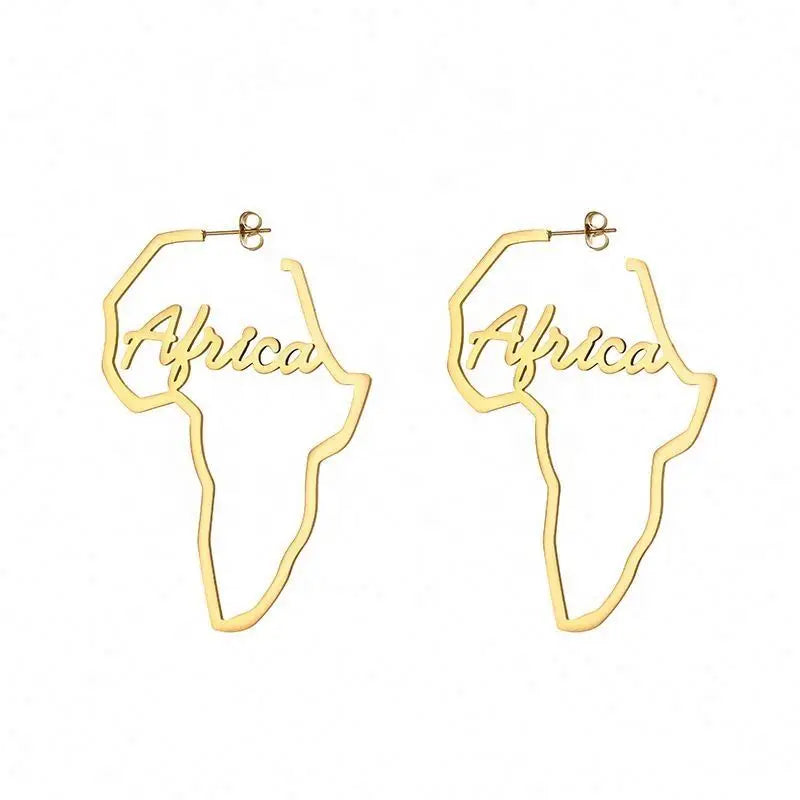 2022 Custom Name Stainless Steel Jewelry Love Word African Map Stud Earrings