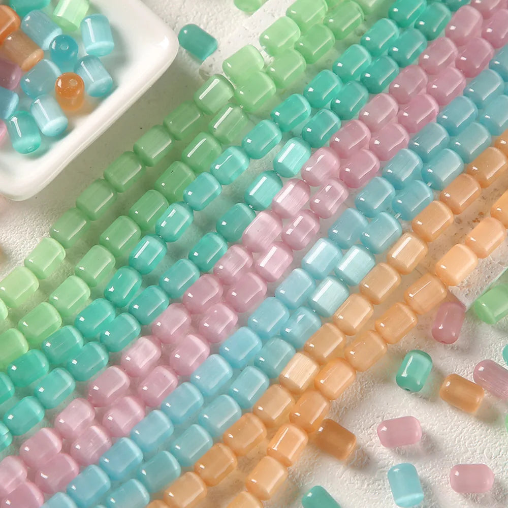 New Shape and Color Design10pcs/bag  Cylindrical Cat's Eye Effect Crystal Beads Handmade Diy Material Loose Beads for Jewelry