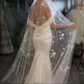 Heavy Industry White Bridal Veil Super Fairy Flower Pearl Long Trailing Single Layer Nailed Pearl Lace Wedding Party 3M