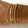 MECYLIFE 6Pcs Jewelry Set Exquisite Figaro Chain Bracelet Flat Snake Chain Stainless Steel 18K Gold Plated Paper Clip Bracelet