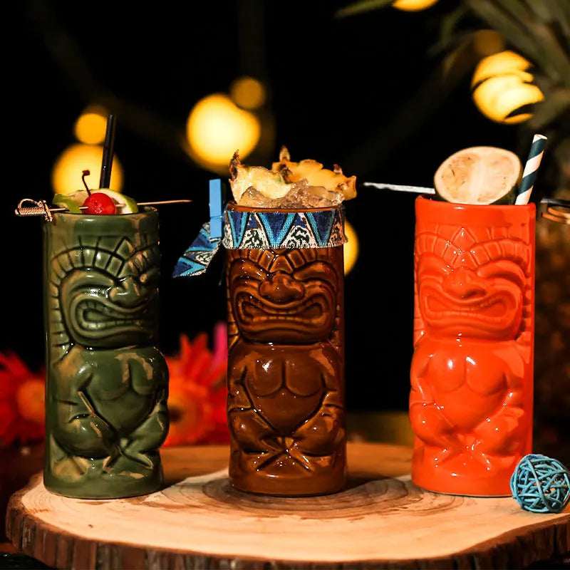 Wholesale Custom Logo Cocktail Bar Unique Designs Hawaii TIKI Mug Ceramic Tiki Shot Glass Tiki Cocktail Ceramic Mugs