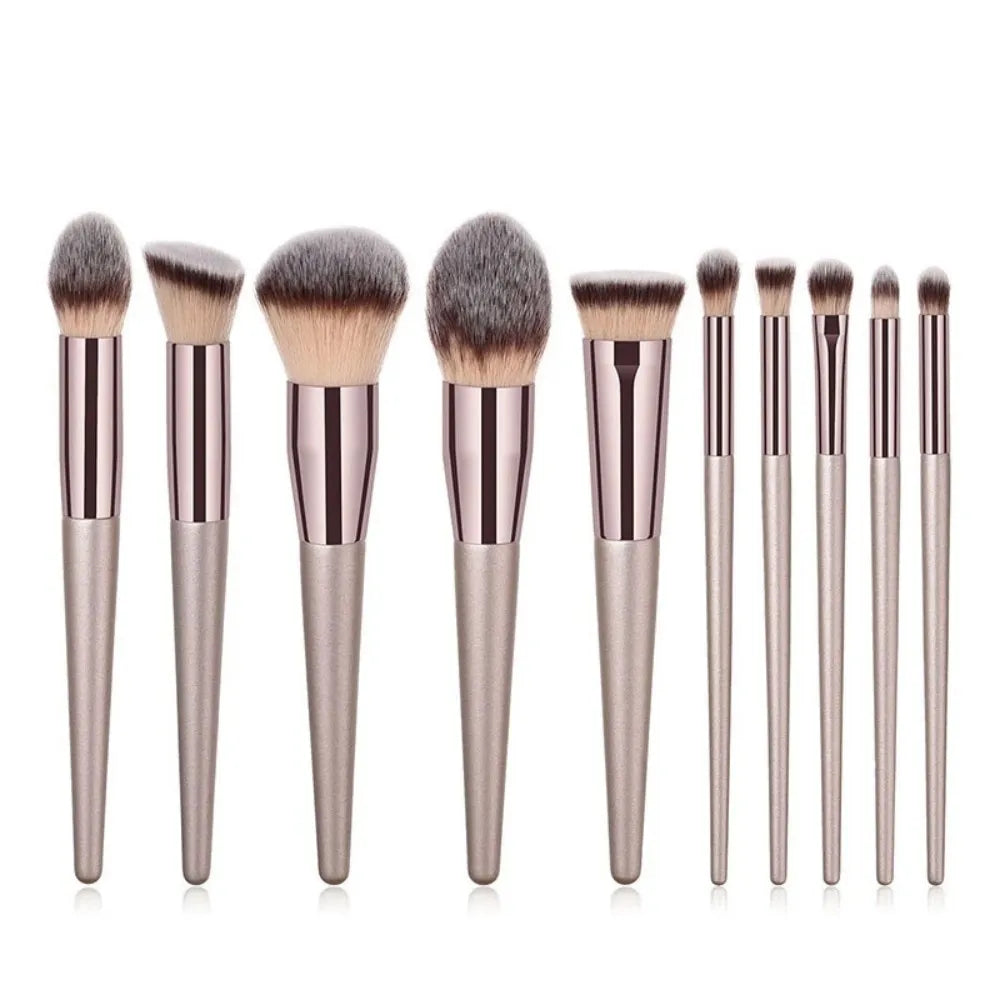 10 Pcs Champagne Gold Makeup Brushes Complete Set of Foundation Loose Powder Blush Concealer Eye Shadow Professional Set