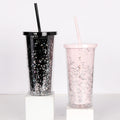 20oz Double-Walled Glitter Tumbler DIY Good-Looking Reusable Acrylic Mug with Classic Design Straw Lid for Coffee Accessories
