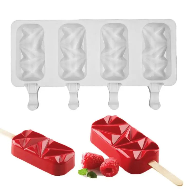 HY New Geometric Cakesicle 4-Cavity Ice Pop Mold Silicone Large Popsicle Cake Pop Mold