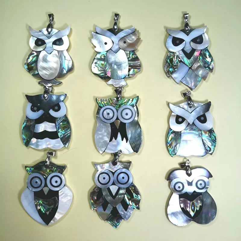 Wholesale Abalone Shell Owl Necklace Charm Mother of Pearl Shell Pendant for Jewelry High Quality Bird Charms Brooches