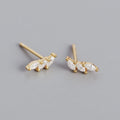925 Sterling Silver Ladies Teen Birthday Party Jewelry Accessories Simple Fashion Inlay Crystal Zircon Trendy Leaf Stud Earrings