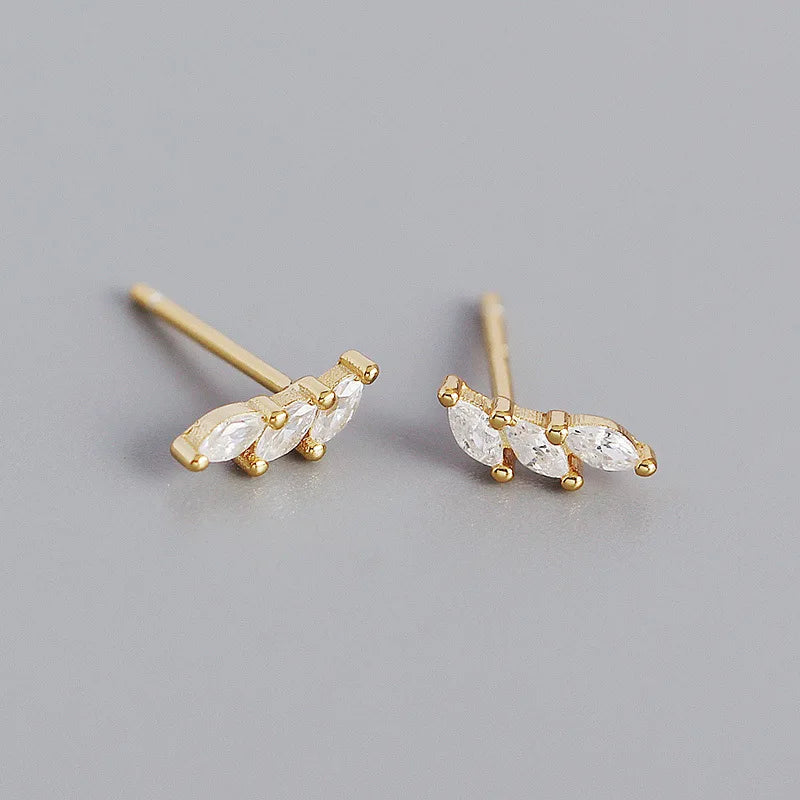 925 Sterling Silver Ladies Teen Birthday Party Jewelry Accessories Simple Fashion Inlay Crystal Zircon Trendy Leaf Stud Earrings