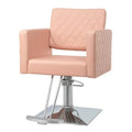 Hydraulic Barber Salon Chair Modern Styling Reclining Pink PU Leather Square Steel Base