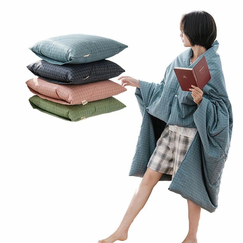 Office Nap Lazy Shawl Cloak Bla K Blanket With Button Toy Modeln Multi-function Mountl Portable Wearable Cotton Quilt Woman