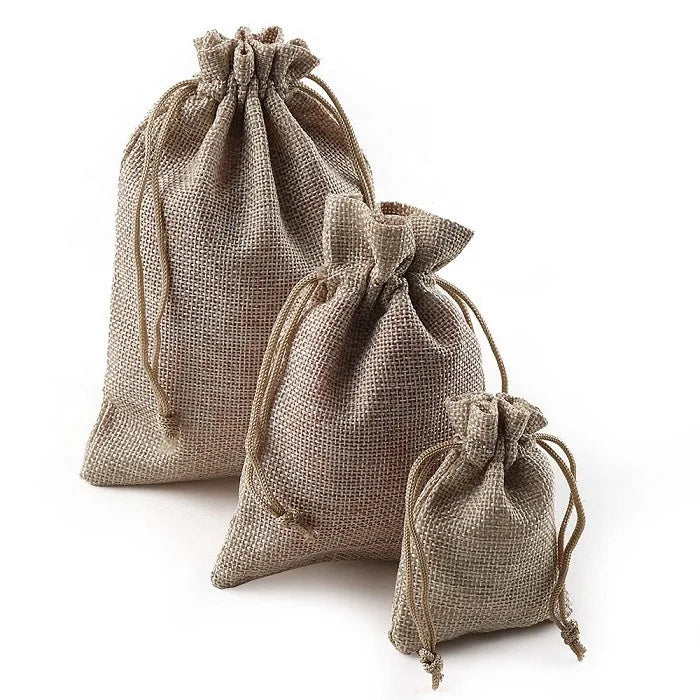 Customized Logo Luxury Small Hessian Burlap Jute Dust Removal Drawstring Gift Bags Christmas Candy Birthday Wedding Party Favors