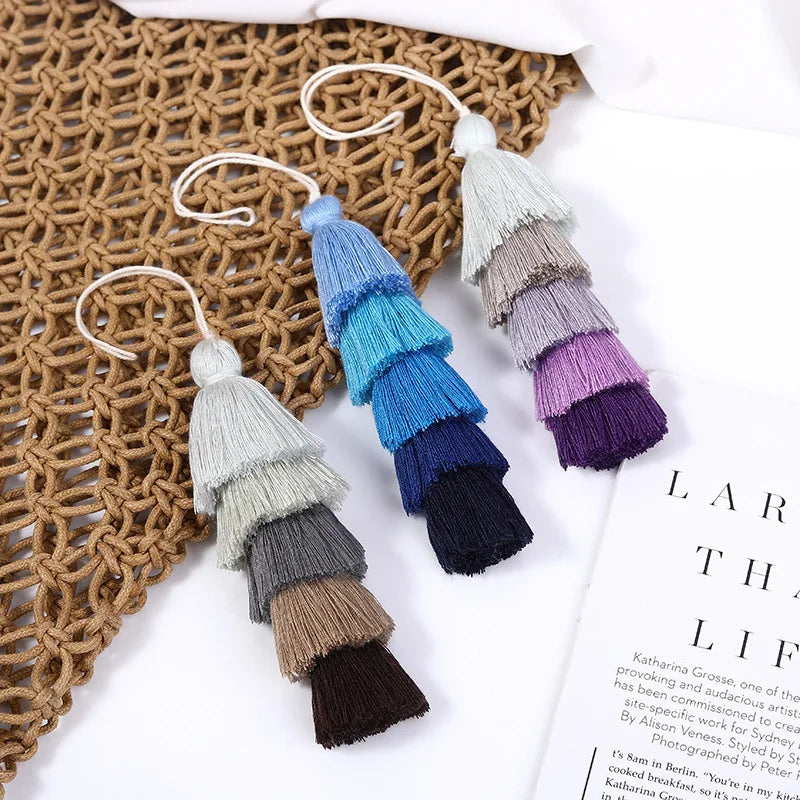 Wholesale Diy Handmade Bohemia Style Gradient Color Tassel Bag Clothing Pendant Macrame Keychain