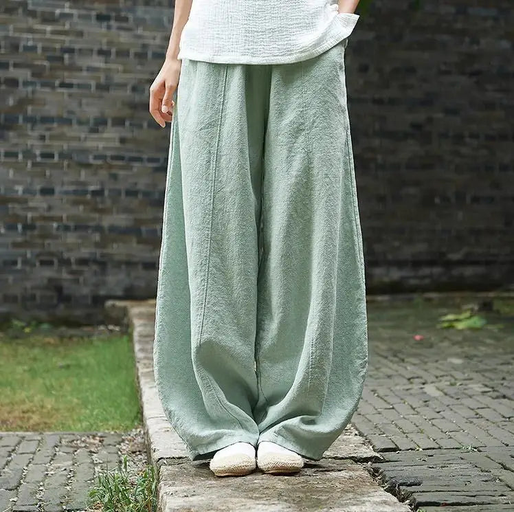 M-XXL Summer New Cotton and Linen Bloomers Meditation Elastic Waist Large Loose Trousers Women's Casual Pants
