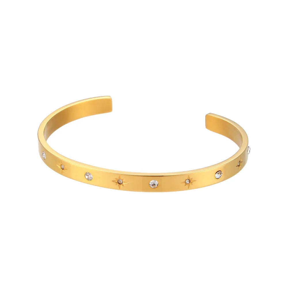2023 Hot Selling Fashion Simple Temperament Titanium Steel Bracelet Stainless Steel Octagonal Star Open Bracelet