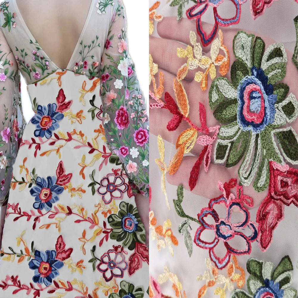 Latest Nigeria Hand Embroidery Flower Design French Tulle 3D Floral Lace Fabric for Women Dresses