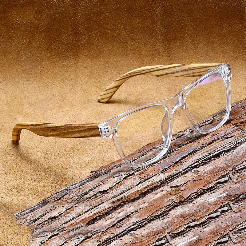 2025 Wholesale Retro Square Glasses Men Fashion Anti-Blue Light Bamboo Wood Optical Glasses