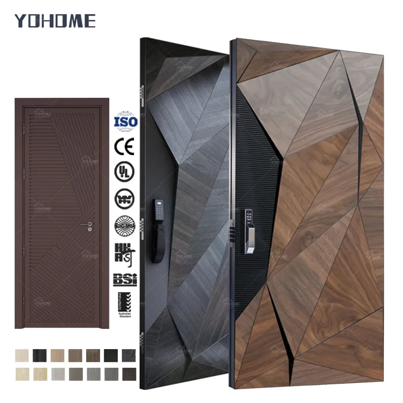 Yohome Unique Stylish Three Dimensional Design Villa Entrance Solid Wood Soundproof Wooden House Main Entry Doors