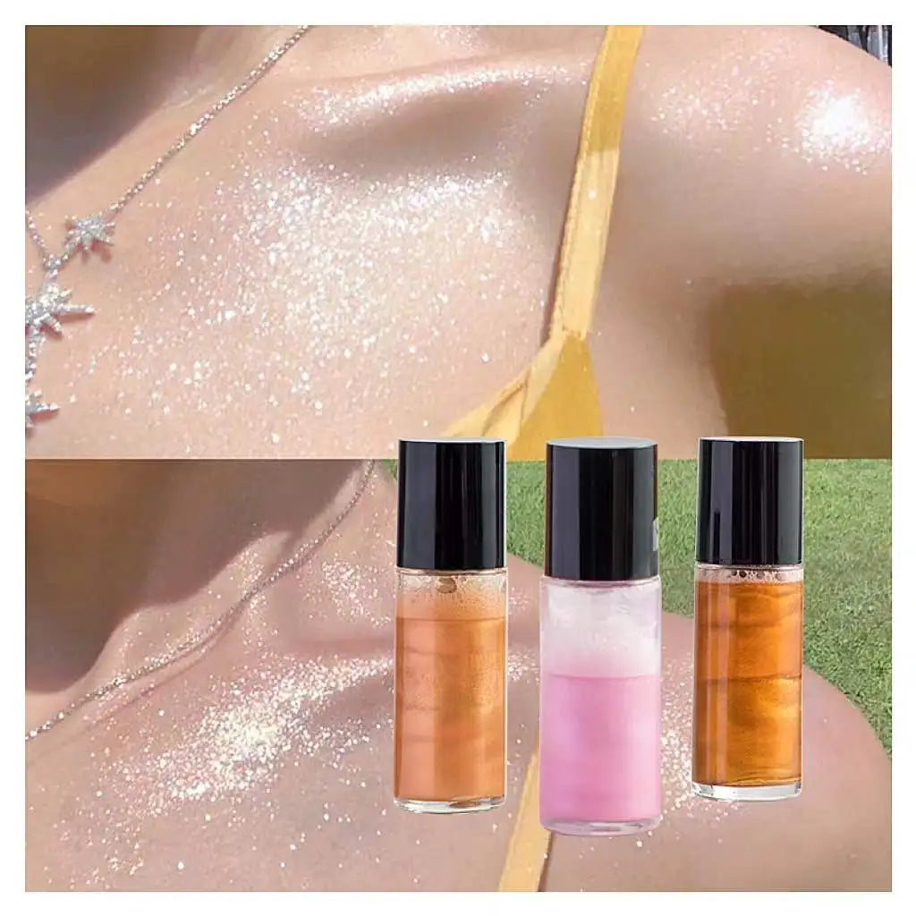No Logo Custom Brand High Glitter Gloss Mineral Liquid Highlighter Spray Golden Face Body Glow Shimmer