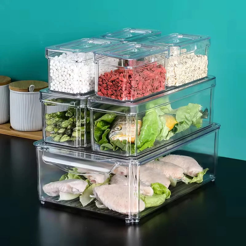 OWNSWING 7Pcs Eco-friendly PET Material Transparent Refrigerator Plastic Box Fridge Food Container Pantry Organization