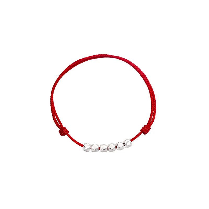 Irregular Faceted Luck Beads Length Adjustable at Will Couple Rope Bracelet Anklets Silver 925