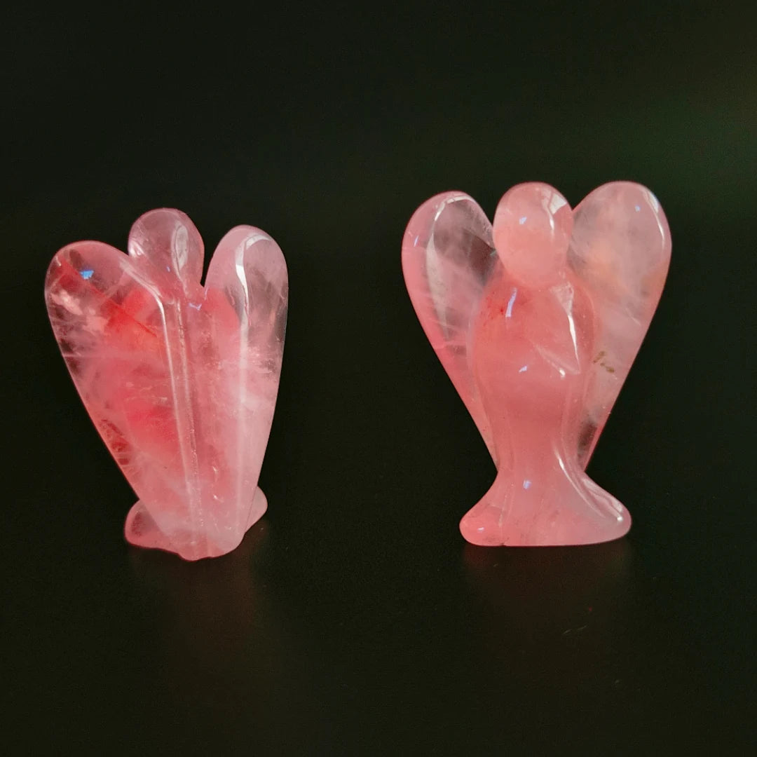 Huiying Modern Ornament Natural Handmade Rose Quartz Angel Carved Statue for Crystal Gift Craft 2 Inch