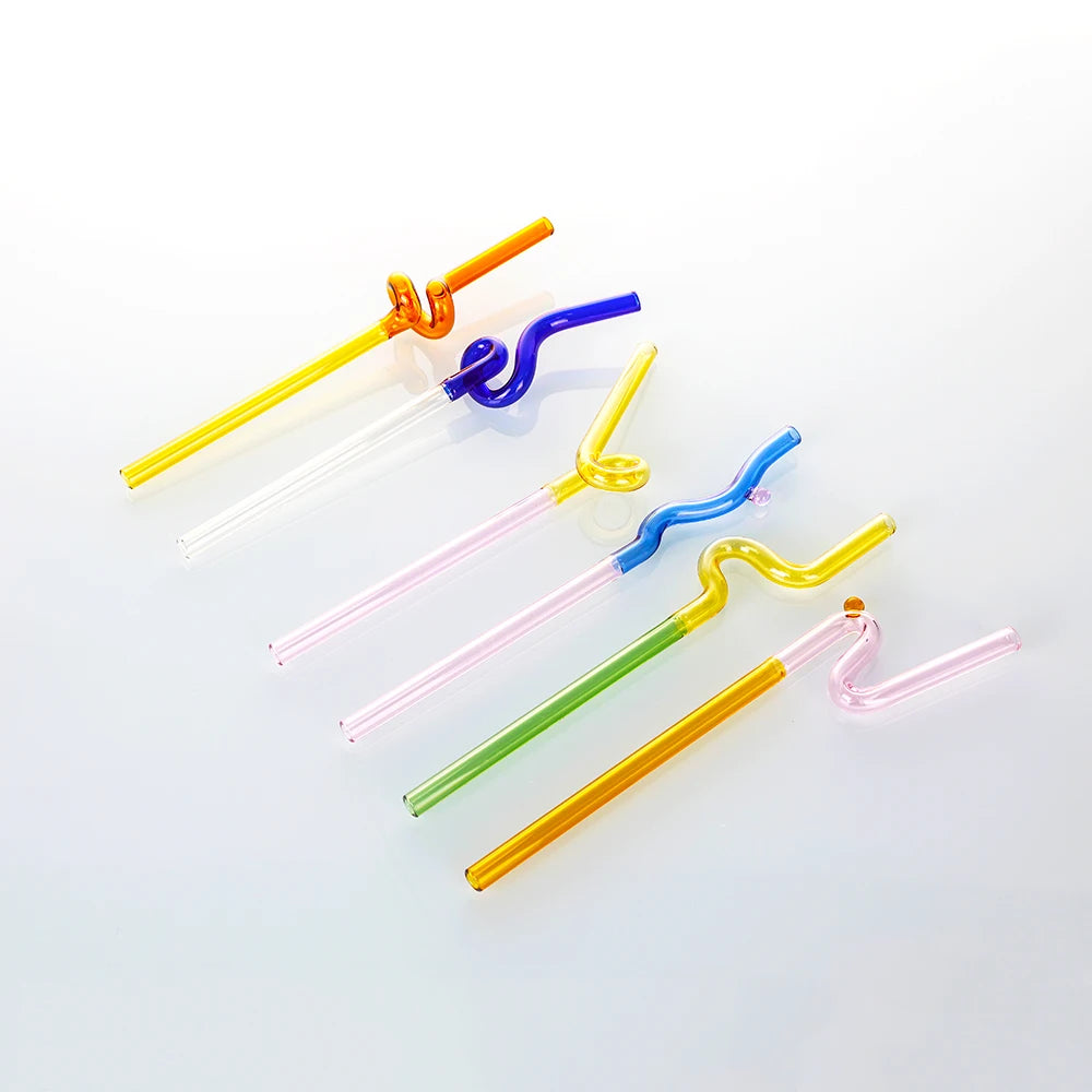 Environmental Friendly Heat-resistant and Reusable Colored Special-shaped Glass Straw Drink Cocktail Straw