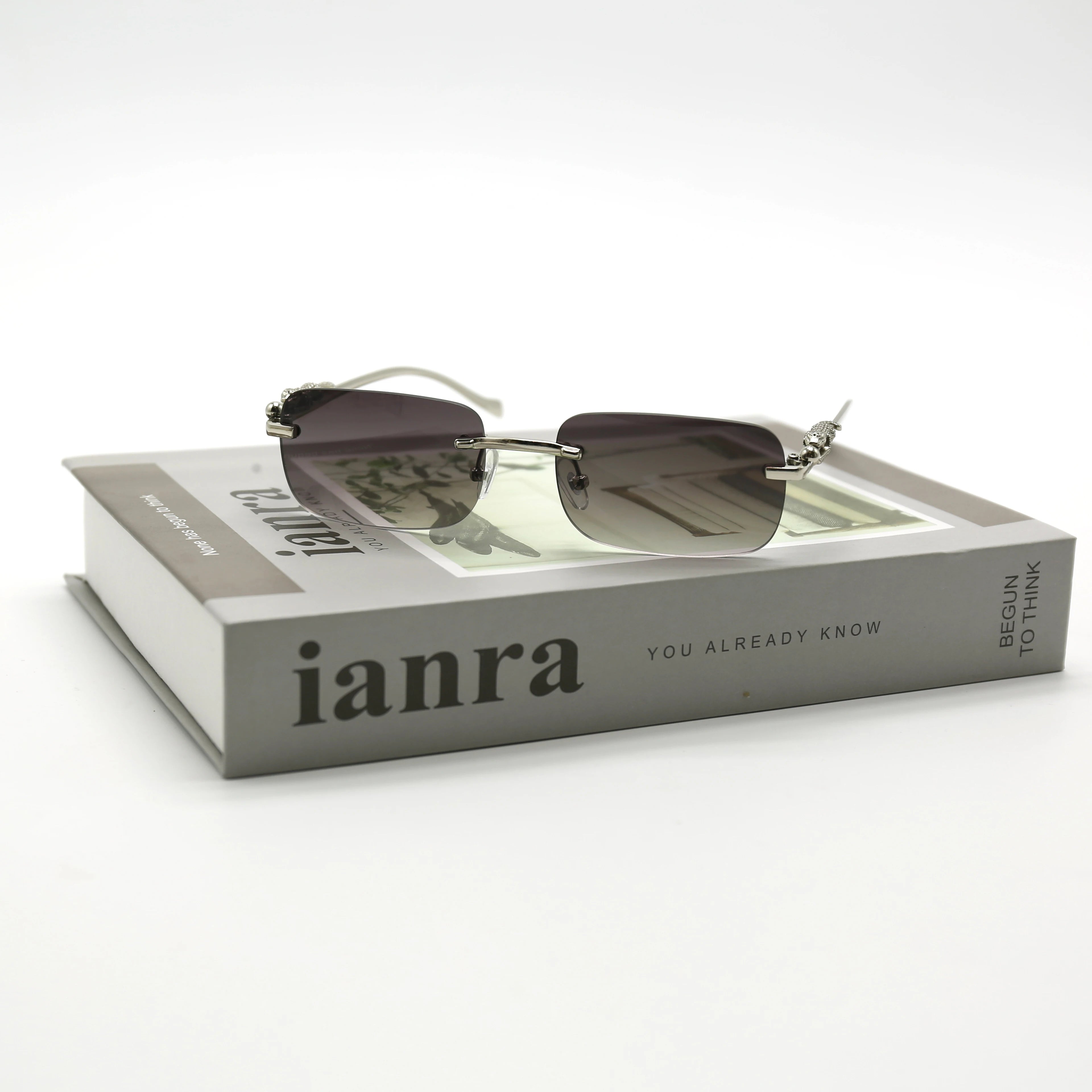 High Quality Retro Eyewear Leopard Shades Retro Gradient Panther Leopard Rectangle Rimless Frames Shades Sunglasses