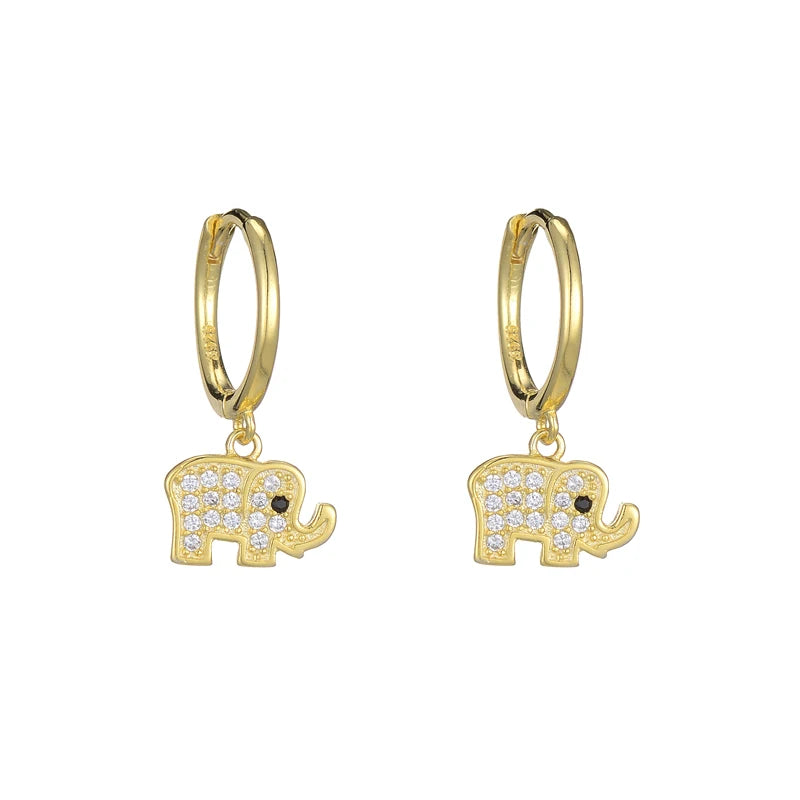 925  Silver Elephant Zircon Hoop Dangle Hoop Earring for Women Fashion Jewelry