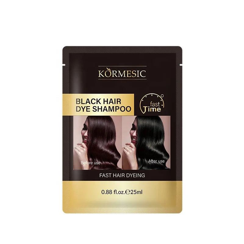 KORMESIC Hot Selling Natural Organic Black Hair Shampoo 100% Cover Gray White Hair Color Dye Shampoo Sachet