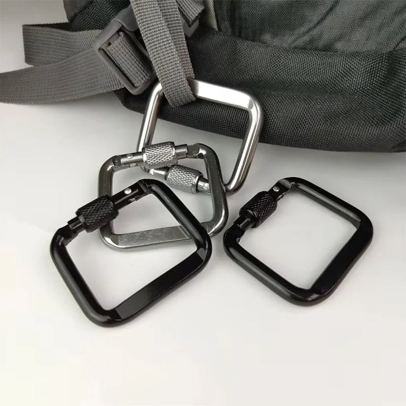 Factory Wholesale Custom Logo 2" Light Weight Metal Aluminum Black Swivel Self Locking Square Shaped Carabiner With Locker