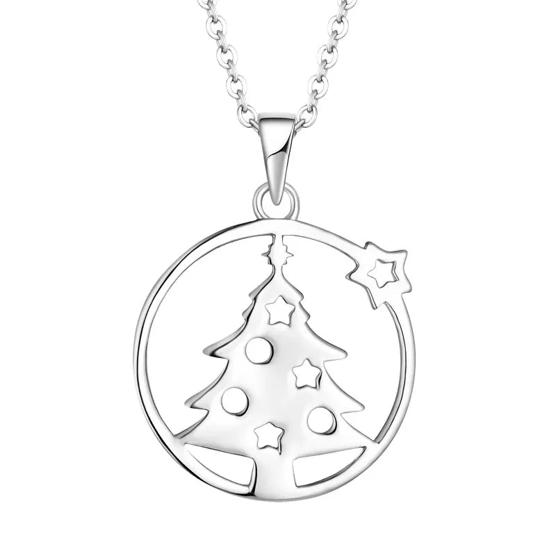 Custom Oem Christmas Tree Jewelry 925 Silver Christmas Tree Pendant Charms Cute Cartoon Necklace for Kids Women Girls Men Boy