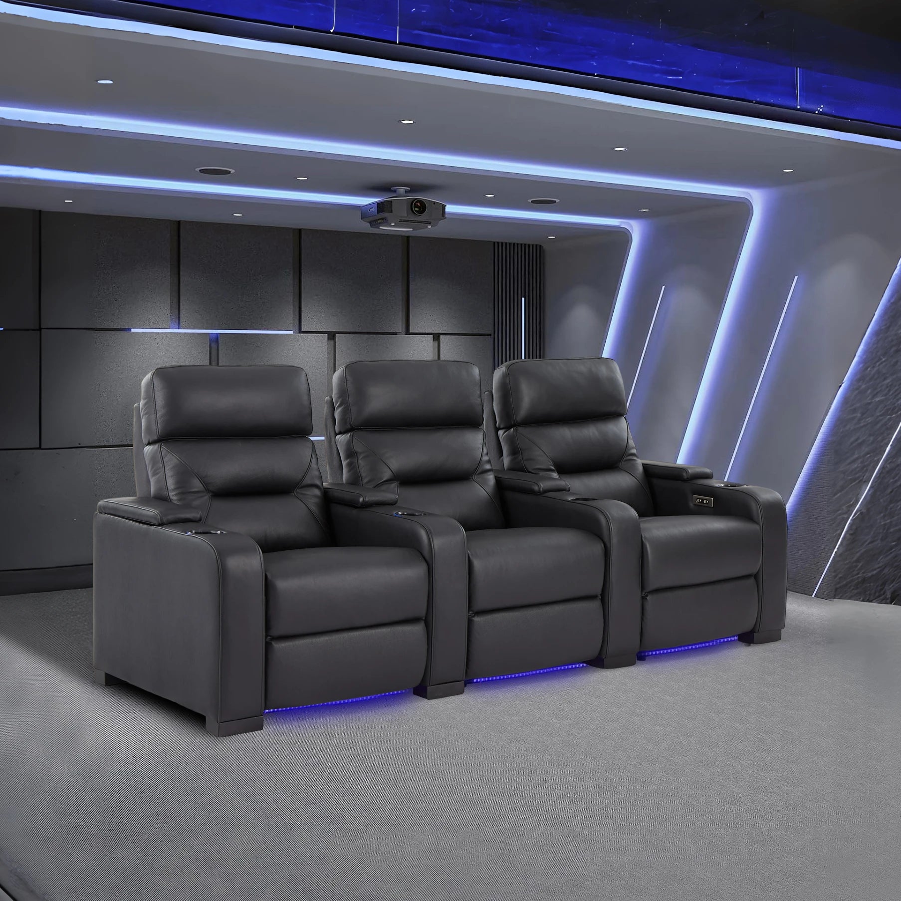 Dual Motor Electric Recliner Sofa 3 Seat Cinema Design with Blue LED Lighting Recliner  Cinema Sofa for Living Room Furniture