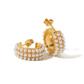 Ins Fashion Women Jewelry 18k Gold Plated Stainless Steel C Shape Three Layer White Pearl Hoop Earrings YF3229
